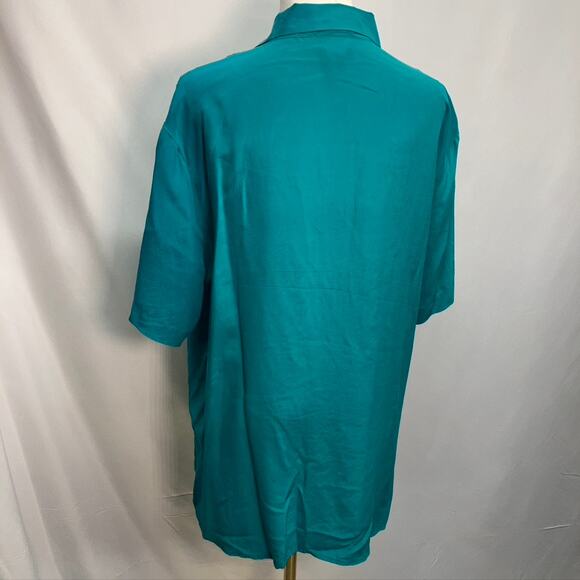Vintage 80's Casual Corner 100% Silk Teal Button Up Short Sleeve blouse Womens M - Picture 11 of 16